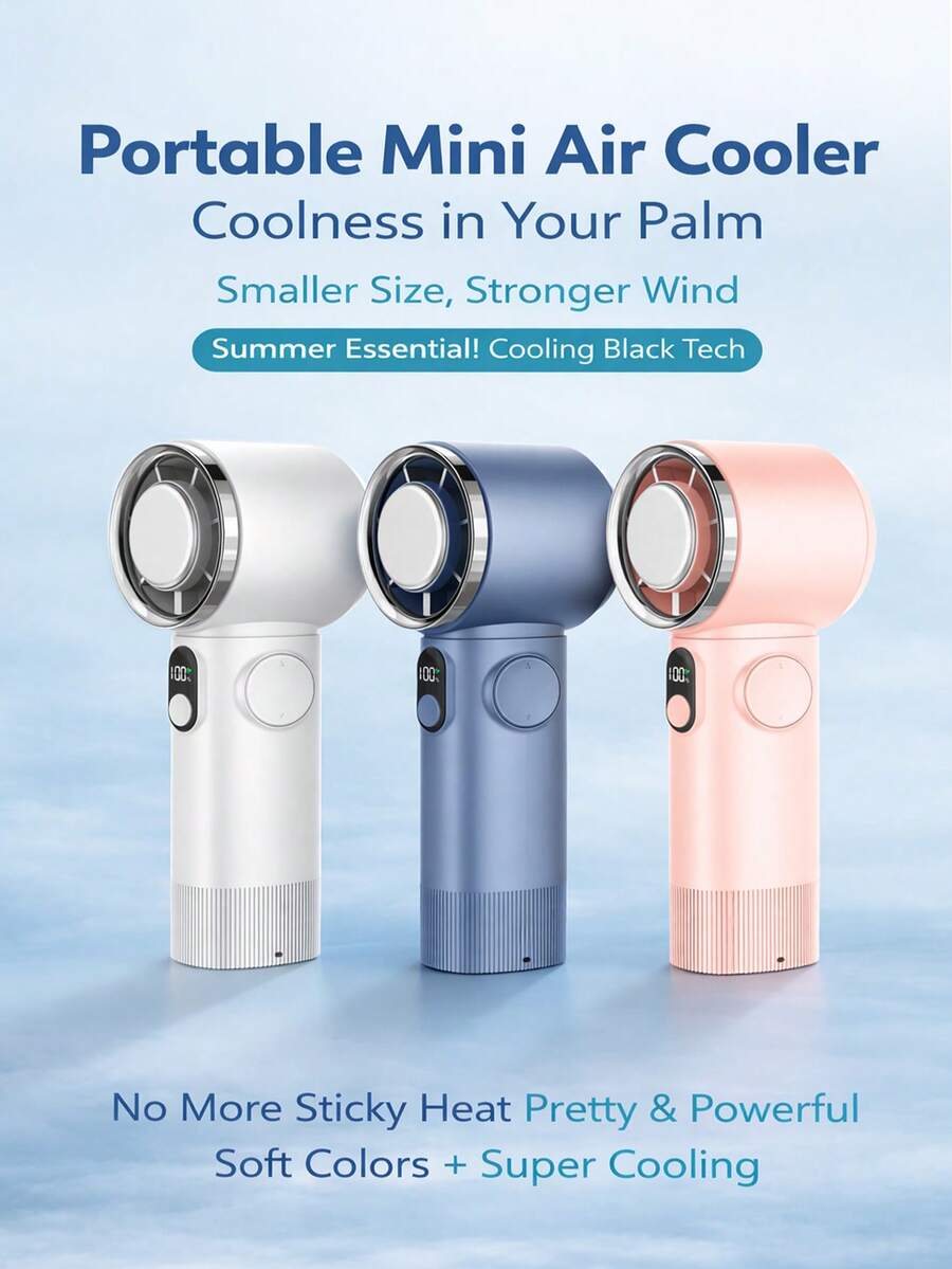 1pc 100-Speed Ice Compress Cooling Fan - Portable Mini AC With Comfort Grip, Free Type-C Cable, Summer Outdoor Travel Essential | Fast Cooling Personal Fan - Multicolor - View 1