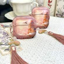 Pink Retro Floral Earphone Case With Pendant, Handheld Or Hang On Bag, Compatible With Apple 1/2/3/4/Pro 2/Pro 3, Protective Anti-Drop Case - Pink - View 6