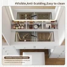 FUSOU 12-Drawer Makeup Vanity Desk With Charging Station, LED Mirror, And 2 Glass Cabinets, 3 Color Modes, Adjustable Brightness, Glass Top, Dressing Table With Chair For Bedroom (12 Drawers) - Blanco - Ver 4