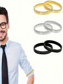 2个男女通用金属衬衫袖扣，防滑金属袖扣，耐用免洗袖口松紧带，男女皆宜，派对及节日用品，金属弹簧手镯弹力臂带