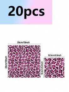 10pcs Pink Leopard Print Themed Party Tableware Set Paper Plates, Cups And Napkins. Ideal For Camping, Travel And All Manner Of Events. Birthday Party Supplies. - Multicolor - View 6