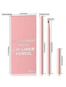 Set de 6 delineadores de labios retráctiles a prueba de agua y de larga duración con efecto terciopelo mate cremoso para esculpir y definir los labios (#01) - Strawberry - Ver 10