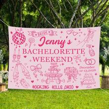Custom Bachelorette Party Banner Tapestry, Personalized Party Wall Hangings Tapestries, Print Name/Location/Date On Background Cloth, Durable Peach Skin Fabric, Indoor/Outdoor Use, Unique Party Decor Gift For The Bride - Hồng - Xem 8