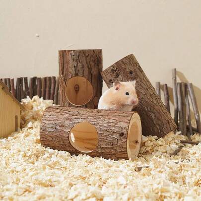 1个仓鼠笼玩具躲藏小屋。仓鼠玩具树洞隧道咀嚼玩具宠物用品。小型动物爬行隧道景观宠物用品