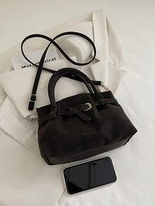 复古哑光女士手提包，小号托特包，2026新款高品质小众褶皱单肩斜挎包 - 彩色 - 查看 8