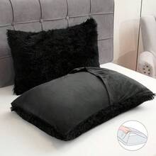 [Halloween Christmas Gift&Decor]3-Piece Soft Fluffy Plush Comforter Set (1 Duvet Cover + 2 Pillowcases W/O Pillow Shams) Soft And Warm Bedding, Machine Washable (Black Queen & King), Perfect For Bedrooms And Guest Rooms - màu đen - Xem 9