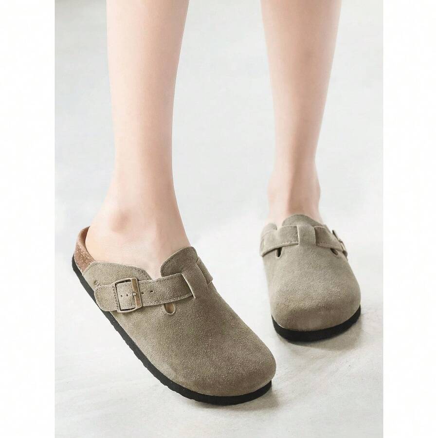 Men's And Women's Suede Clogs Leather Mules Cork Footbed Sandals Potato Shoes With Arch Support, Sandals - 卡其色 - 查看 1