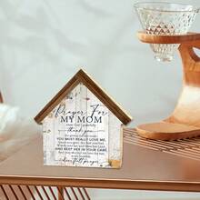 1/2pcsA Wooden House-Shaped Sign Printed With Blessings For Parents, A Warm And Inviting Desktop Decoration, Suitable For Bookshelves, Entryways, And Bedrooms-The Perfect Gift For Parents. - Multicolor - View 3