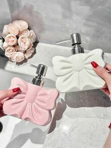 1 pieza Soporte para cepillos de dientes con lazo blanco y rosa de 3 agujeros, estante multifuncional para almacenar cepillos de dientes y pasta de dientes, accesorio de decoración del hogar elegante y duradero, organizador de baño de moda - Multicolor - Ver 3