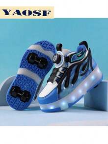 YAOSF 儿童及青少年轮滑鞋，升级版，稳定性更强，可拆卸两用运动鞋，街头酷炫轮滑鞋，户外运动发光鞋，亲子鞋，新款直排轮滑鞋，夜光鞋，带灯轮滑鞋，USB充电轮滑鞋，LED发光轮滑鞋，鞋底发光运动鞋