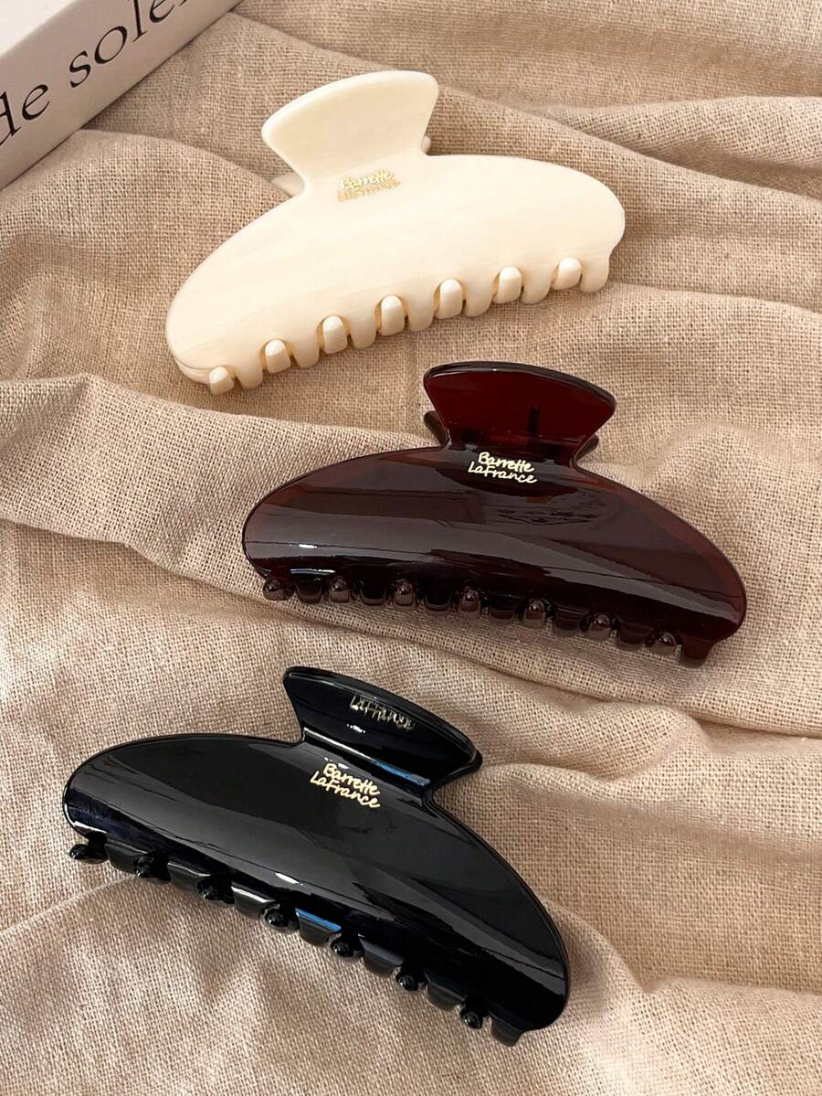 3个/1个女士9厘米/3.54英寸黑色、白色、棕色椭圆形爪形超塑发夹，时尚百搭，优雅简约纯色发夹，适合日常、休闲、派对、通勤、海滩、度假、发型设计、马尾辫、发髻、洗脸、沐浴、化妆等场合，可作配饰（单面标签）。优雅爪形发夹，休闲发饰。 - 彩色 - 查看 1
