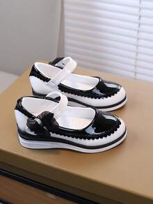 1双女童软底时尚百搭防滑休闲皮鞋，适合幼儿/小童/大童日常穿着及上学穿着 - 黑色 - 查看 5