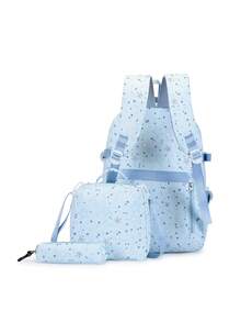 Women's Half-Shell Gauze Backpack Kit, Lightweight And High-Value, Simple, For Campus, Large Capacity, School Backpack, With Thermal Lunchbox. - Baby Blue - View 3