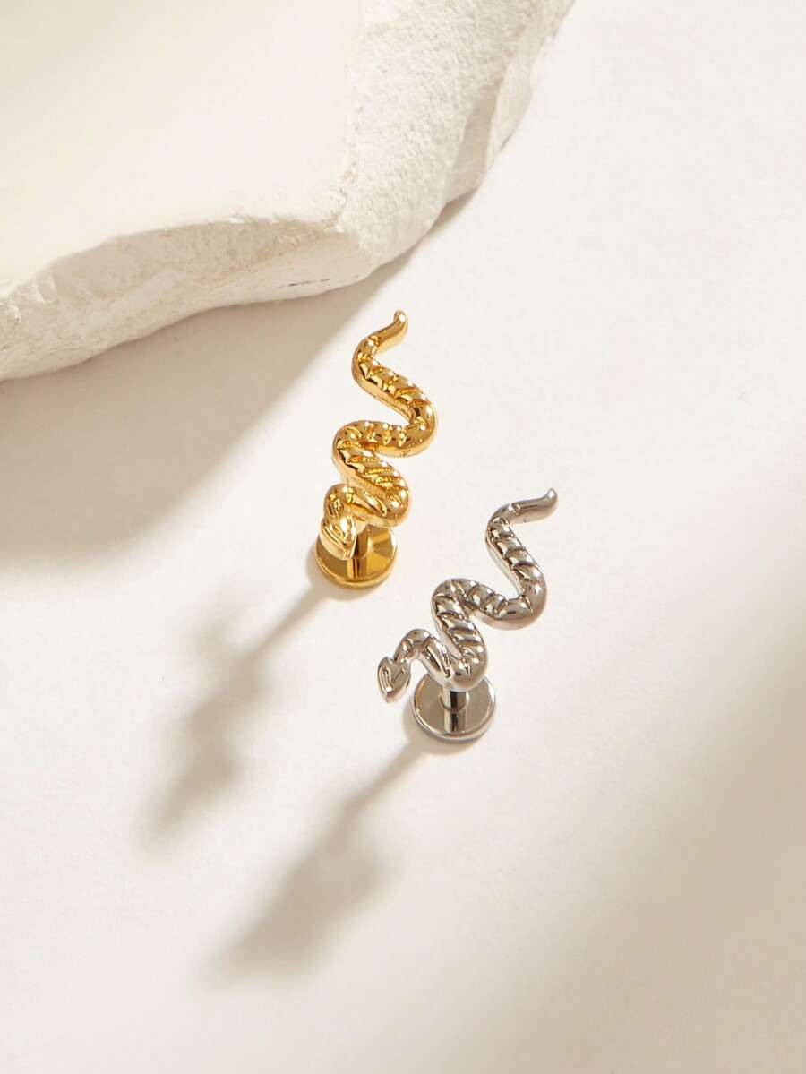 1pc Fashionable Snake Stainless Steel Earring, Suitable For Women's Daily Wear - Snake - View 1