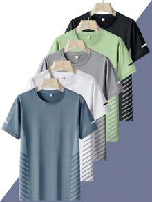 5pcs/Set Men's Quick Dry T-Shirts, Soft Elastic Outdoor Sports Thin Short Sleeve T-Shirts, Suitable For Running, Hiking, Fishing, Summer - Multicolor - View 3