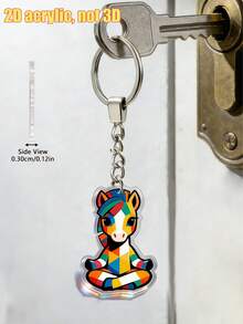 1个2D彩色小马亚克力钥匙扣，可爱卡通风格坐姿小马时尚吊坠，光泽透明独特设计，可挂在汽车后视镜上，装饰包包、钱包、铅笔盒、背包，男女通用工艺纪念品，适合用作钥匙收纳、家居装饰、小礼物 - 彩色 - 查看 5