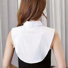 Classic White Removable Shirt Collar - Women's Modest Pointed Fake Collar Blouse. Lightweight Knitted Layering Accessory For Professional Office Wear. Comfortable Detachable Half Blouse Fits All Sizes For Spring/Winter Fashion. (White) Ladies Removable Striped Shirt Collar, Pointed Fake Collar With Modest Decoration, Casual Polyester Knitted Accessories, Suitable For Spring, Autumn And Winter - trắng - Xem 8