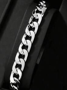 3-Piece Elegant Men's Silver Watch Set, Including 1 Square Black Dial Quartz Watch (Silver Metal Strap), 1 Silver Chain Bracelet, And 1 Black PU Leather Wallet. The Overall Style Is Steady And Graceful, Showcasing Fashionable Charm. - Silver - View 7