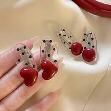 2pcs Red Heart Polka Dot Duckbill Hair Clips - Vintage Sweet Style Side Bangs Clips, Gentle Grip Hair Accessories For Women & S, Cute Everyday Hair Clips, Duckbill Clip Design YQME - Heart Shape * 2 - View 3