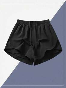 Quần short nữ ngoài trời 2 trong 1 với lớp lót màu trơn, quần thể thao co giãn phù hợp cho chạy bộ, thể thao, yoga, tập thể dục mùa hè màu đen. - màu đen - Xem 7