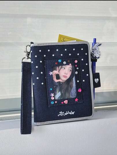 Retro Y2K Star Denim Transparent Badge Wallet, Soft Passport Holder, Card Case, Compact & Portable, Suitable For Daily, Commuting, Party, Holiday Gift