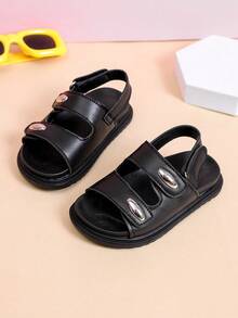 1 Pair Unisex Solid Color Flat Sandals, Soft Sole Non-Slip Children Beach Shoes, Lightweight Durable Outdoor Sports Sandals, Suitable For Summer - Black - View 4