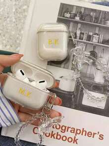 Customized (2-Piece Set, Including Teddy Bear Crystal Pendant) Transparent Glitter Earphone Case Compatible With AirPods 1/2 3 New 4 Pro 3, Personalized Letter Name, Back To School, Valentine's Day Gift, Good Birthday Gift, Holiday Gift, Gift For Men And Women, Personalized Gift - Clear - View 3