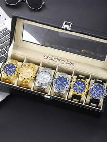 6pcs Men's Quartz Watch Set, Minimalist Style, Round Alloy Case, Business Alloy Strap, Elegant Gift Set - Multicolor - View 5