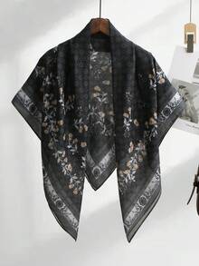 1 Peça Lenço Quadrado Estampado com Planta de 110cm para Mulheres, Hijab de Voile, Floral, Leve, Macio, Confortável, Respirável, Versátil, Hijab Estampado, Lenço de Flor de Alta Qualidade e Atmosfera Delicada, Lenço Decorativo Elegante de Proteção Solar, Lenço Quadrado Multifuncional para Looks, Adequado para Uso Diário, Todas as Estações - Multicolorido - Visão 19