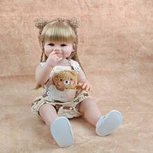 55厘米（22英寸）可爱仿真娃娃，全软乙烯基材质，逼真重生娃娃，带玩具，可玩过家家，生日礼物佳选 - 杏色 - 查看 10
