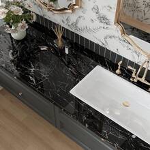 1 Cuộn Giấy Dán Tường Nhà Bếp Tự Dính Chống Dầu Mờ, Vân Đá Đen - Chống thấm nước, Ghép thẳng hàng, Họa tiết hình khối và sọc, Thích hợp cho mặt bàn, tủ bếp và tường trong nhà bếp và phòng tắm. - màu đen - Xem 8