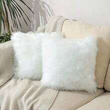 1 pieza Almohada de peluche de lujo de piel sintética - Funda esponjosa y realista con cierre de cremallera, lavable a máquina, cálida para invierno, decoración para cama, sofá y sillón (relleno no incluido) - Accesorio elegante - Blanco - Ver 4