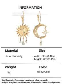 一对时尚优雅的月亮、星星、八角形水晶吊坠流苏水滴形女士耳环，适合斋月、日常休闲、新年派对、情人节约会、海滩度假、婚礼新娘及伴娘配饰 - 金黃色 - 查看 9