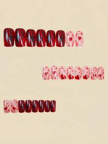 Uñas AcrílicasArt Cute Heart-Shaped Manicure 24 Pieces Of Nails Press On Nails Fake Nails Y2k Nails Pink And Red Nails - 淺粉色 - 查看 4