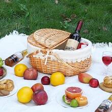 Wicker Picnic Basket With Removable Liner Empty Picnic Baskets With Lid Vintage-Style Picnic Hamper With Folding Woven Handle For Picnic Camping Outdoor Halloween Thanks Giving Birthday Cream - CreamLinerWWillowLid - View 2
