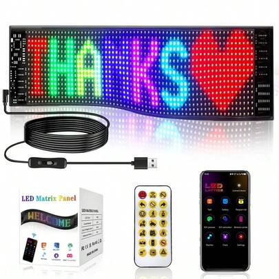 Scrolling High Brightness LED Light Box, Flexible USB LED Car Light, Flexible LED Display Screen, Customizable Text, Graphics, Animation, Editable Content, Suitable For Shops, Cars, Bars, Hotels, Parties, Concerts, And More