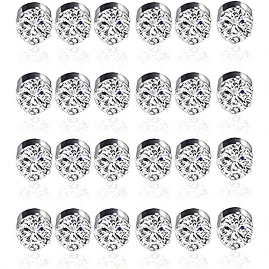 12 Pcs Stainless Steel Magnetic Crystal Fake Ear Stud Earrings Set Colorful 3mm Non Piercing Nose Lip Rings For Women Men Jewelry - G - 查看 1