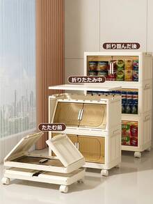 Foldable Clothing Storage Case, No Assembly Required, Large Capacity Closet, Dustproof Storage Chest With Door, Casters For Easy Movement, Stackable, Dustproof, Moisture-Proof, Waterproof, For Organizing Clothes, Bedding, And Small Items, Suitable For Bedrooms, Living Rooms, And Entryways, Space-Saving, Multi-Functional Storage Furniture. - Trong sáng - Xem 4