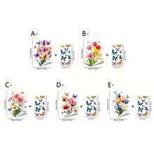 1/5pcs Window Clings, Electrostatic Adsorption Window Film,Patterns Include Butterflies And Various Flowers. Suitable For Bedroom And Home Decor. - Multicolor - View 5
