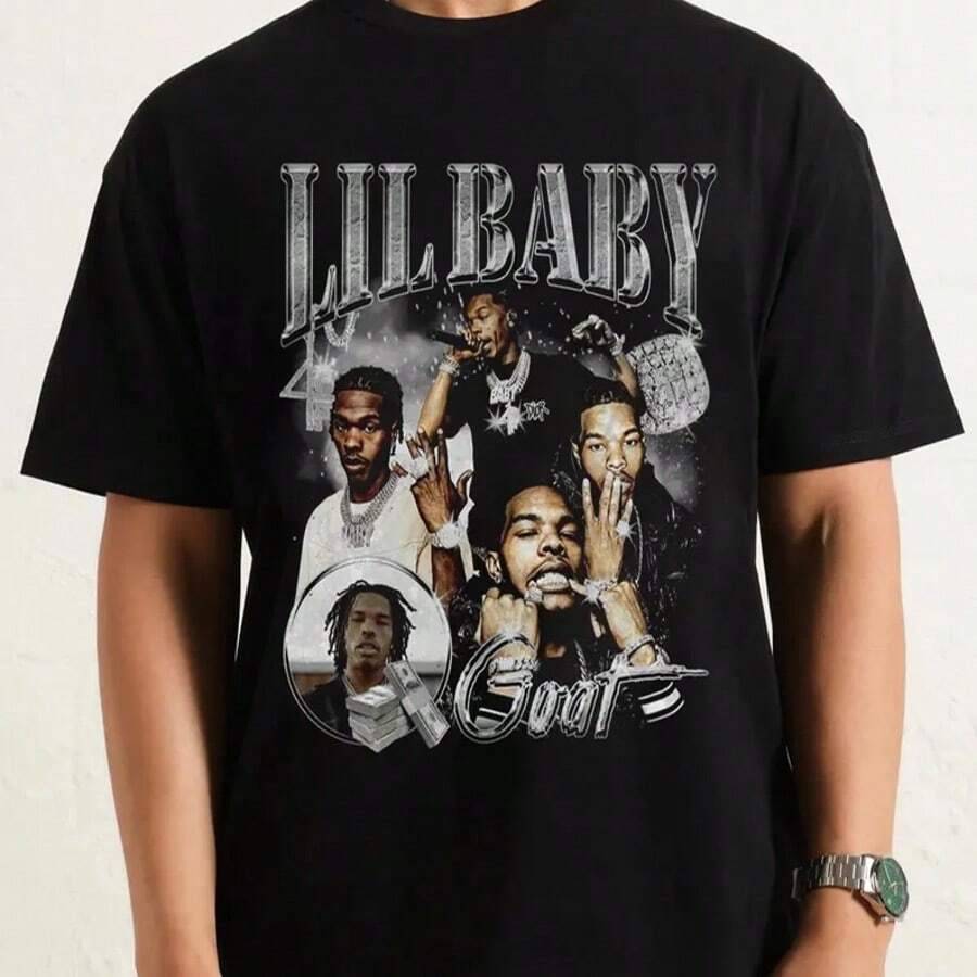 Lil Baby 90s Hip Hop Tee Vintage Rapper Graphic T-Shirt - 黑色 - 查看 1