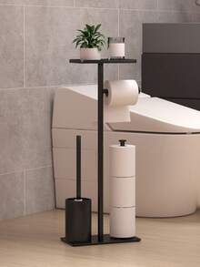 Toilet Paper Holder, Freestanding Toilet Paper Holder With Tray And Toilet Brush, Bathroom Vertical Toilet Paper Dispenser, Bathroom Toilet Paper Rack, Bathroom Storage Rack, Bathroom Decor, Bathroom Accessories, White/Black - Multicolor - View 5