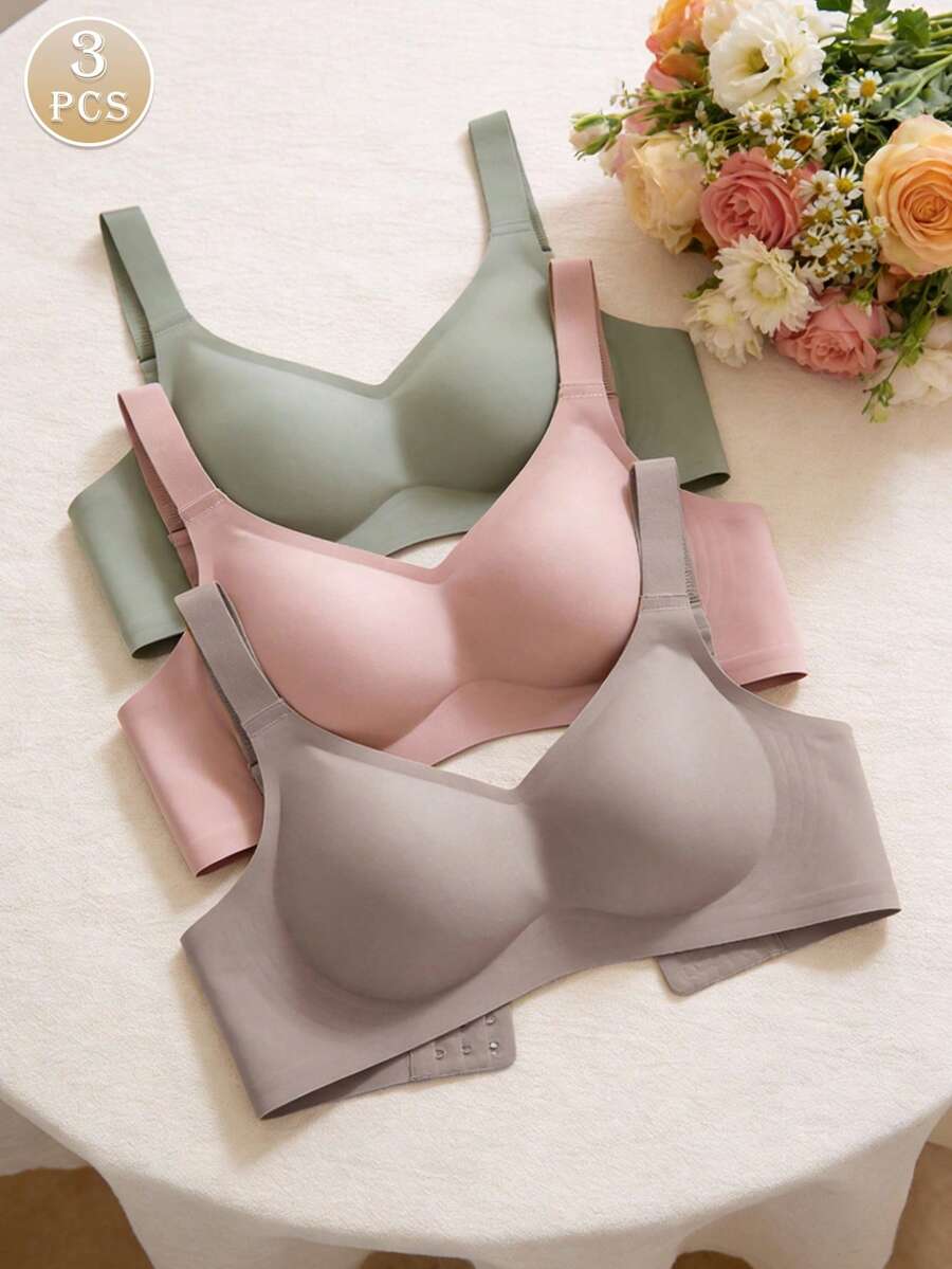 Bộ 3 áo ngực thể thao đơn giản và thoải mái dành cho nữ, không gọng, màu trơn. - Nhiều màu - Xem 1