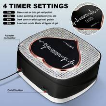 LIMEGIRL 美甲灯，带4个定时器和心形设计，67颗LED灯珠（红光护理），插电式凝胶指甲油烘干机 - 10/30/60/99秒触摸控制固化灯，适用于家庭沙龙 - 黑色 - 黑色 - 查看 7