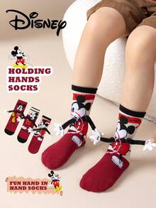 3 Pairs Cute 3D Disney Mickey Mouse Knee High Socks, Children's Christmas Thigh High Socks, Fashionable Kids Party Tall Socks, High Quality Gift. Back To School Season, Fun & Stylish Disney Fans, Family Gathering Christmas Gift Tote Socks - Multicolor - View 2