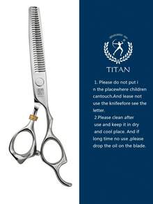 TITAN HIRLD TITAN 专业理发剪刀 6 英寸打薄剪，日本 440C 钢材，包含梳子、调节板和 2 个指环 - 銀色 - 查看 6