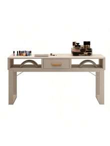 Multifunctional Manicure Table, 120*40*77cm Nail Desk with Drawer & Double-Layer Storage, Available in Cloud Creek White/Cloud River Oak - Blanco - Ver 1