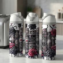 [Local Warehouse] 1 Pc 24oz Insulated Stainless Steel Water Bottle, Vintage Stack Of Books Art With Thorny Roses, Emo Dark Academia Style For Readers, Artistic Floral Graphic Drinkware For Women, Unique Valentines Day Gifts. - 1PC - 查看 12