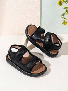 Sandalias de playa de dedo abierto para niños, sandalias casuales de suela blanda antideslizante para niños, sandalias de suela blanda para caminar para niñas pequeñas - Negro - Ver 5