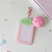 Ins Style Korean Version Strawberry Acrylic Card Holder Campus Card Celebrity Small Card Holder Girl Backpack Pendant With Pom-Pom - White Hairless Ball - View 9