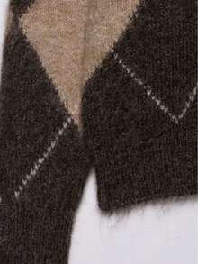 DEEKA Autumn/Winter New European & American Fashion Versatile Diamond Cutout Shoulder Knit Sweater - Brown - View 8
